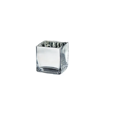 CC Home Furnishings 4" Silver Square Hand Blown Glass Tea Light Candle Holder