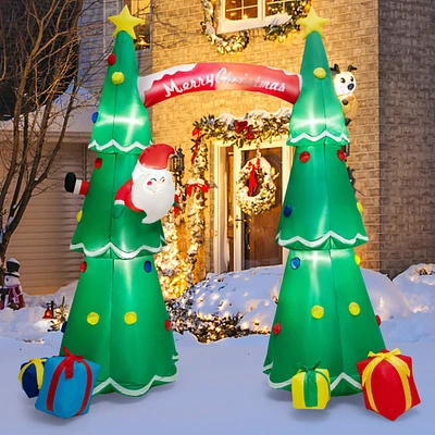 Gymax 10FT Tall Christmas Inflatable Tree Arch Santa Claus and Reindeer w/ Air Blower and LEDs