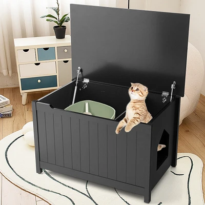 Wooden Cat Litter Box Enclosure with Top Opening Side Table
