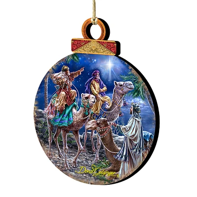 Designocracy Set of 2 Wise Men Riding a Camel Wooden Christmas Ornaments 5.5"