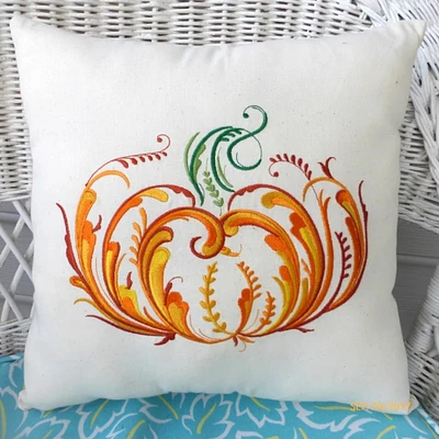 Embroidered pumpkin pillow cover, Fall pumpkin pillow