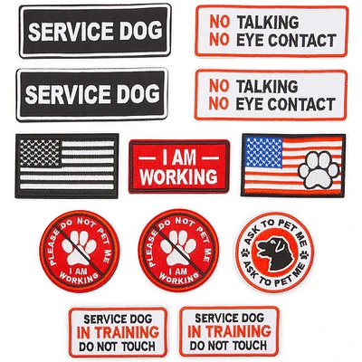 12 Pack In Training Service Dog Patches for Vest, 8 Embroidered Designs for Support Animal Harness, Do Not Pet Signs