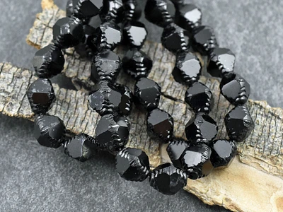 *15* 10x8mm Jet Black Faceted Bicone Beads