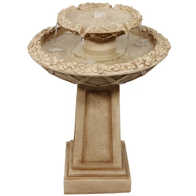 Sunnydaze Beveled Flower Polyresin Outdoor 2-Tier Bird Bath Fountain by