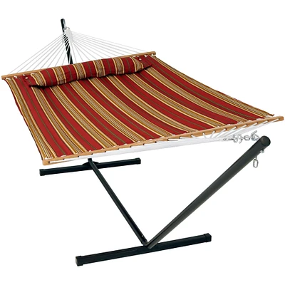 Sunnydaze 2-Person Quilted Fabric Hammock with Steel Stand and Pillow - Red by