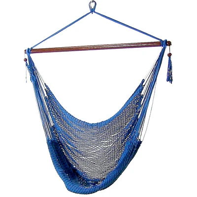 Sunnydaze Extra Large Polyester Rope Hammock Chair and Spreader Bar - Blue by