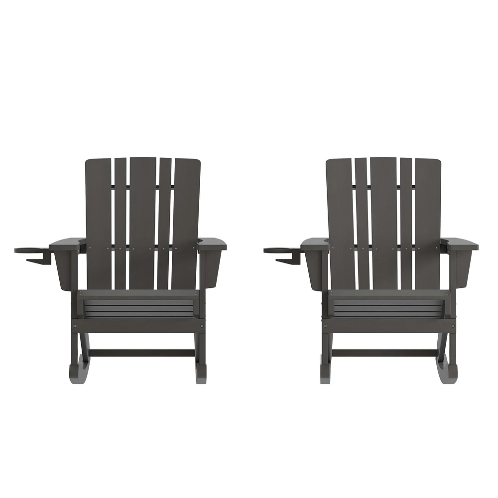 Merrick Lane Ridley HDPE Adirondack Chair with Cup Holder and Pull Out Ottoman, All-Weather HDPE Indoor/Outdoor Chair