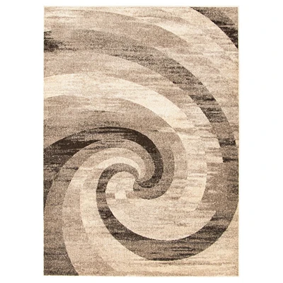 Chaudhary Living 4' x 5.5' Off White and Brown Distressed Abstract Rectangular Area Throw Rug