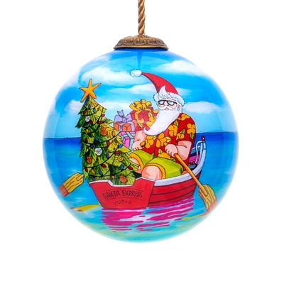 CC Christmas Decor 3” Santa Express Hand Painted Mouth Blown Glass Christmas Ornament