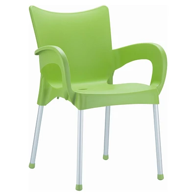 Luxury Commercial Living 33.25" Green and Silver Outdoor Patio Solid Dining Arm Chair