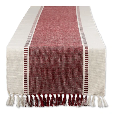 Contemporary Home Living 13" x 72" Red and White Rectangular Home Essentials Redwood Striped Fringe Ribbed Table Runner