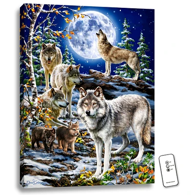 Glow Decor 24" x 18" Blue and White Wolves Back-lit Wall Art with Remote Control