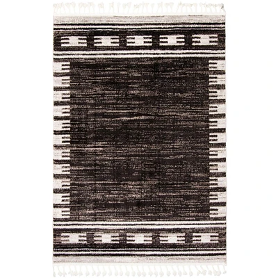 Chaudhary Living 7.75' x 10.5' Black and Off White Bordered Rectangular Area Throw Rug