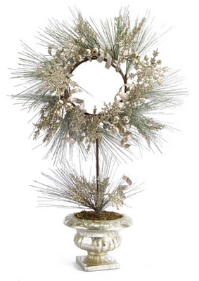 Melrose Champagne Potted Pine Artificial Christmas Topiary Wreath - 28-Inch, Unlit