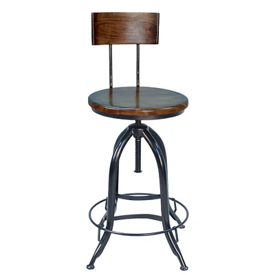 Contemporary Home Living 34" Brown and Black Adjustable Stool with Low Rise Curved Back