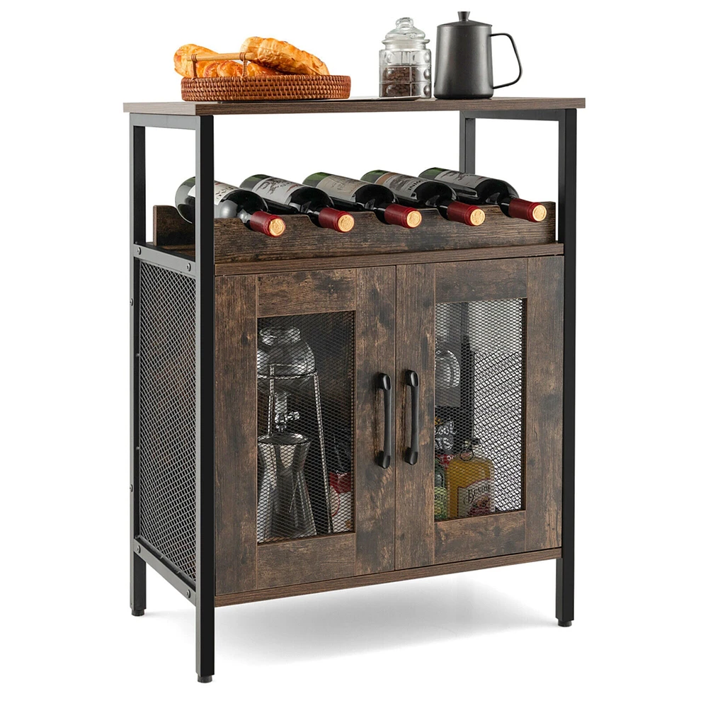 Gymax Industrial Liquor Bar Cabinet Buffet Sideboard Detachable Wine Rack Glass Holder