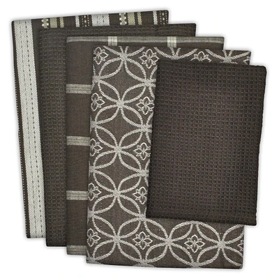 CC Home Furnishings Set of 5 Dark Brown and Ivory Dishcloth/Dishtowels 28"