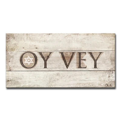 Crafted Creations Beige and Brown 'Oy Vey' Hand-Crafted Rectangular Wall Art Decor 18" x 36"
