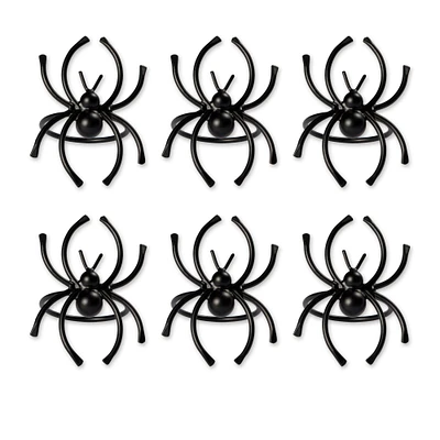 Contemporary Home Living Set of 6 Black Spooky Spider Napkin Rings 1.5"