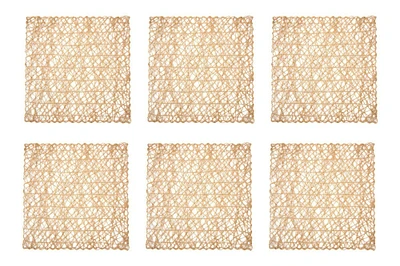 CC Home Furnishings Set of 6 Taupe Brown Mesh Patterned Woven Square Placemats 16"