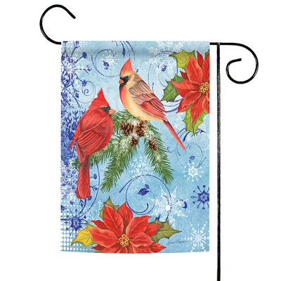 Toland Home Garden Blue and Red Poinsettia Cardinals Outdoor Garden Flag 18" x 12.5"