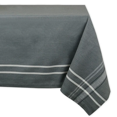 CC Home Furnishings Chambray Gray and White French Stripe Patterned Rectangular Tablecloth 60" x 104"