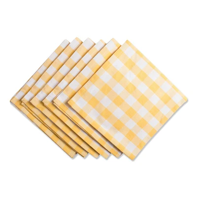 CC Home Furnishings Set of 6 Yellow and White Checkered Pattern Square Napkins 20"