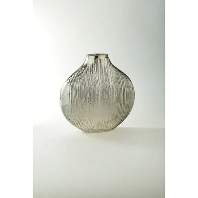 CC Home Furnishings 9.5" Silver and Clear Hand Blown Oval Glass Vase
