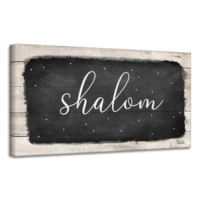 Crafted Creations Black and Beige 'Shalom' Hanukkah Canvas Wall Art Decor 18" x 36"