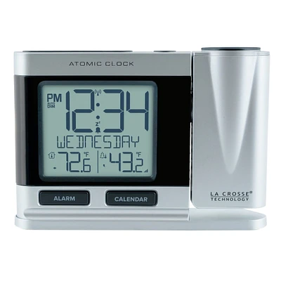 La Crosse Technology 5.75” Gray Atomic Projection Alarm with Indoor and Outdoor Temperature