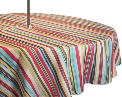 CC Home Furnishings Vibrantly Colored Summer Striped Outdoor Round Tablecloth with Zipper 52”