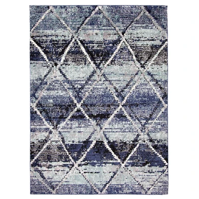 Chaudhary Living 6.5' x 9.5' Blue and Gray Geometric Trellis Rectangular Area Throw Rug