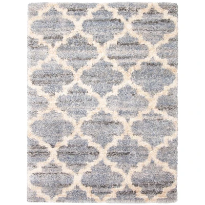 Chaudhary Living 7.75' x 10' Cream and Gray Trellis Moroccan Rectangular Shag Area Throw Rug