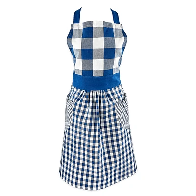 Contemporary Home Living 33.5" Blue and White Gingham Apron with Pockets