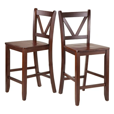 Contemporary Home Living Set of 2 Walnut Unique Victor 2-Piece V Back Design Comfortable Counter Stools, 39"