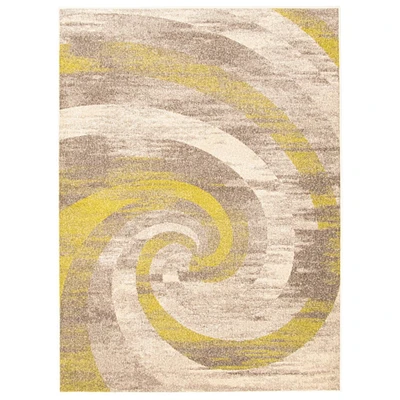 Chaudhary Living 5.25' x 7.25' Off White and Green Distressed Abstract Rectangular Area Throw Rug