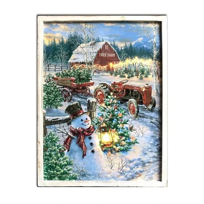 Glow Decor White and Brown "The Tree Farm" Lighted Christmas Rectangular Framed Wall Decor 24" x 18"