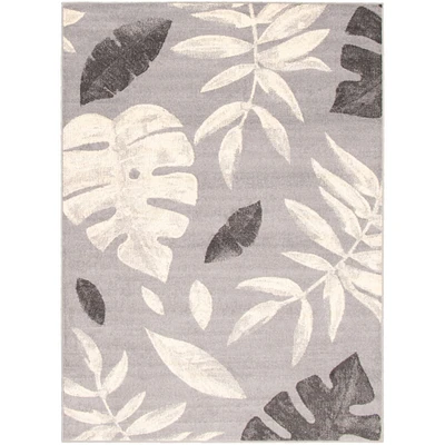 Chaudhary Living 5.25' x 7.25' Silver and Cream Botanical Pattern Rectangular Area Throw Rug