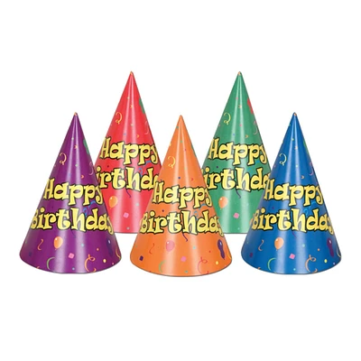 Beistle Club Pack of 144 Fun and Festive Assorted Color Balloon and Confetti Birthday Cone Hats 6.5"