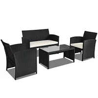 4 Pcs Wicker Conversation Furniture Set Patio Sofa and Table Set