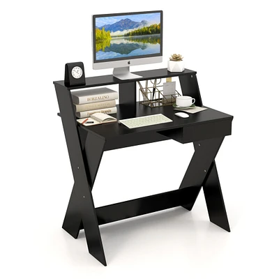 Gymax Computer Desk Study Writing Table Small Space w/ Drawer and Monitor Stand