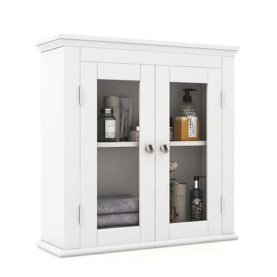 Costway 2-Door Bathroom Wall Mount Medicine Cabinet with  Tempered Glass & Adjustable Shelf