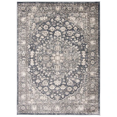 Chaudhary Living 5.25' x 7.25' Blue and Gray Medallion Vintage Rectangular Area Throw Rug