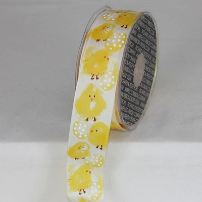 The Ribbon People Yellow and White Chicks with Easter Egg Ribbed Wired Craft Ribbon 1.5" x 27 Yards
