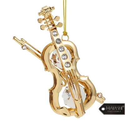 Matashi 24K Gold Plated Crystal Studded Violin and Bow Ornament by