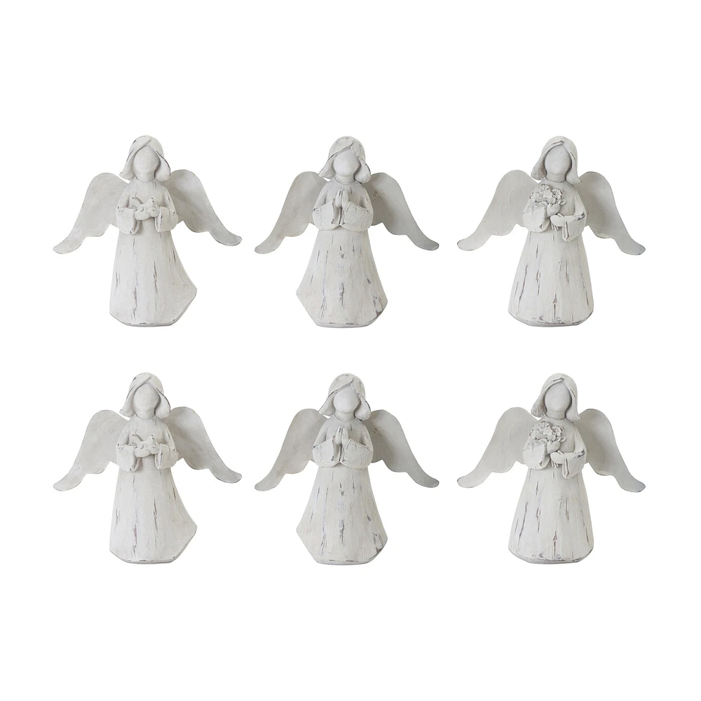 Contemporary Home Living Set of 6 Rustic White Angel Figurines 6.25”