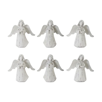 Contemporary Home Living Set of 6 Rustic White Angel Figurines 6.25”