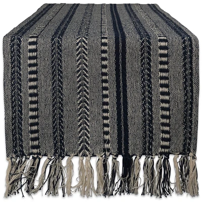 Contemporary Home Living 108" Blue and Gray Braided Stripe Rectangular Table Runner with Tassel Knots