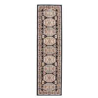 Chaudhary Living 2.5' x 10' Navy Blue and Cream Medallion Geometric Rectangular Rug Runner