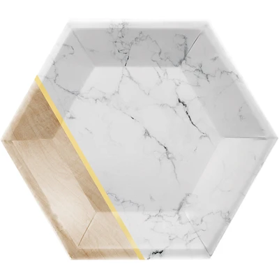 Party Central Club Pack of 48 Gold and White Marble Banquet Hexagon Plates 9"